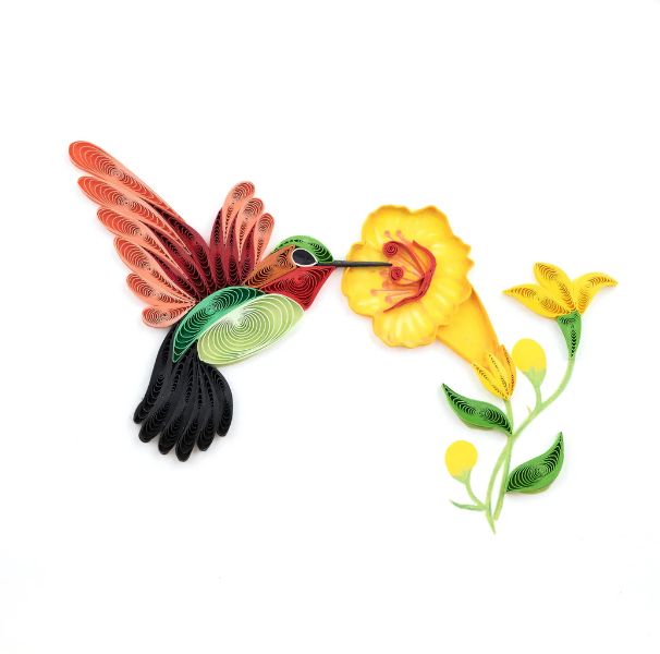 Quilling Card - Hummingbird and Yellow Flowers