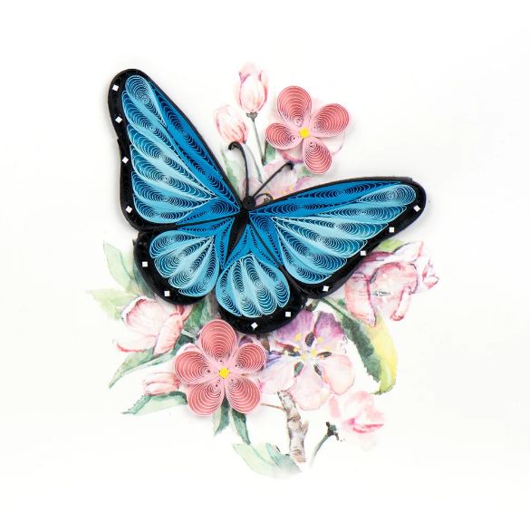 Quilling Card - Blue Butterfly &amp; Pink Flowers