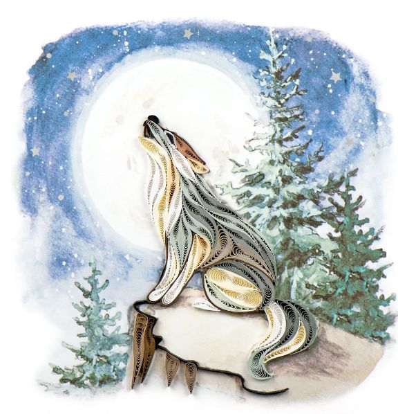 Quilling Card - Howling Wolf