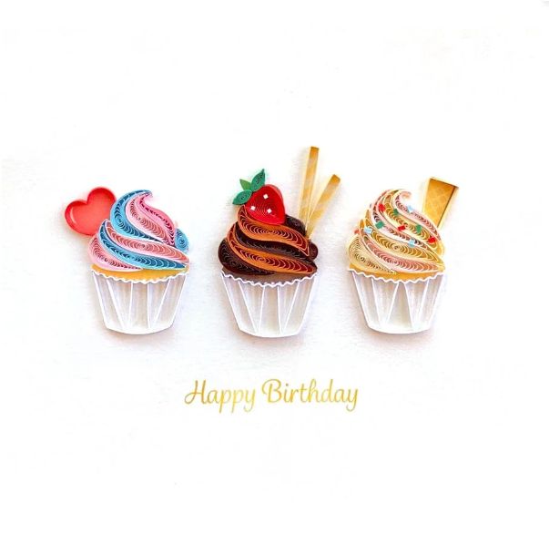 Quilling Card - Birthday Cupcake Trio