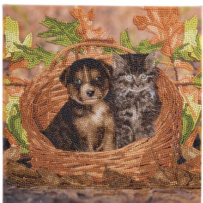 Crystal Art Puppy &amp; Kitten in a Basket