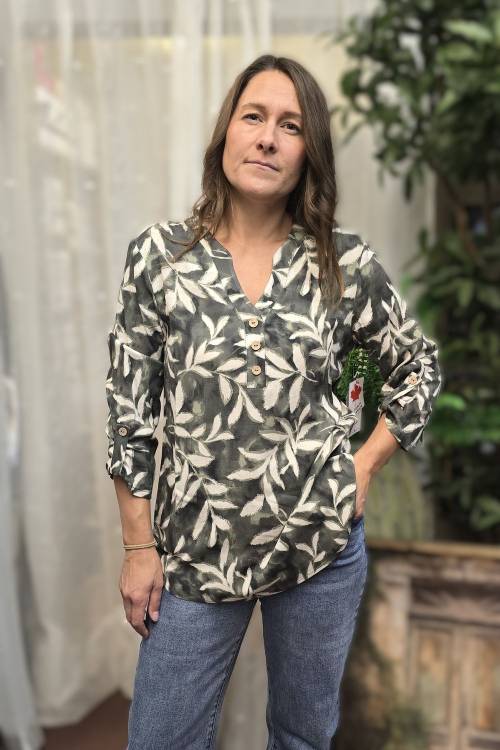 DeVia Leaf Print Top