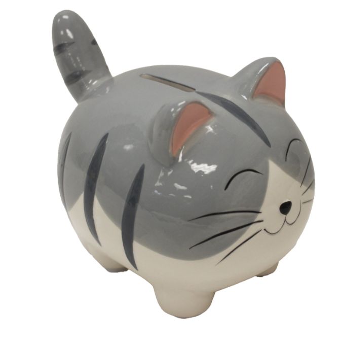 Grey Cat Money Bank