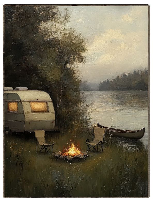 Vintage Camper and Canoe