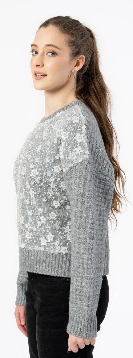 Beaded Grey Sweater