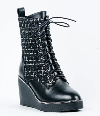 Woven Top Black Wedge Boot
