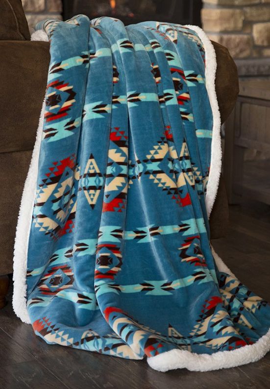 Turquoise Southwest Plush Throw