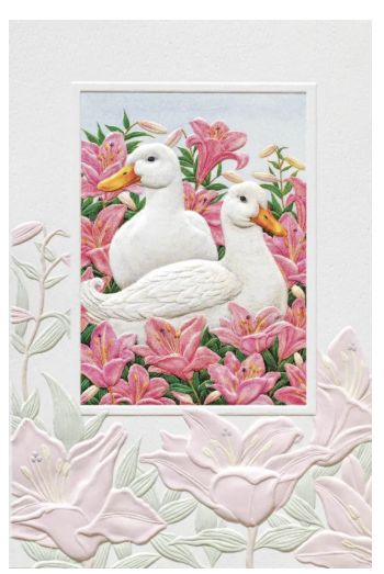 PPress White Ducks in Pink Lillies