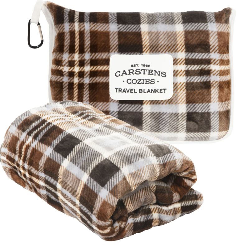 Grey &amp; Chestnut Plaid Travel Blanket