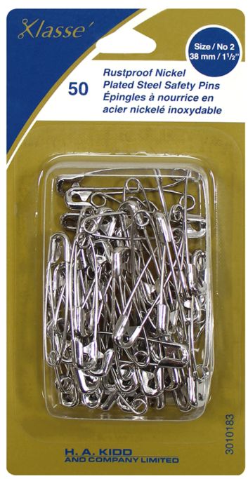 Nickel Plated Steel Safety Pins 50pc 1.5"