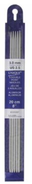 Double Point Knitting Needles 8" Aluminum - 3.0mm