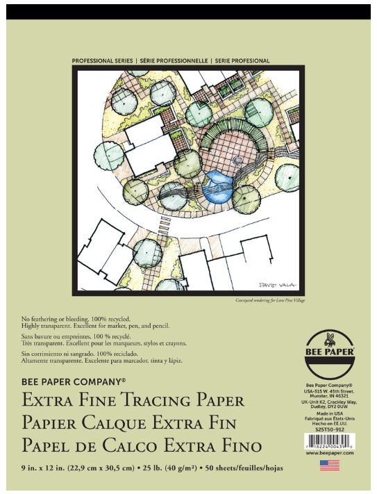 Bee Paper Extra Fine Tracing Paper Pad 9x12 50 Sheet