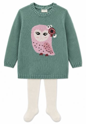 Owl Sweater Dress w Tights BB