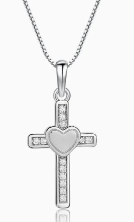 Cherished Moments - Communion Heart Cross Necklace 14"