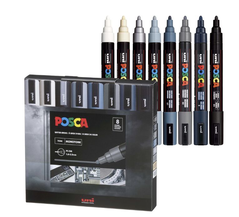 POSCA 8pk Medium Monotone Colors