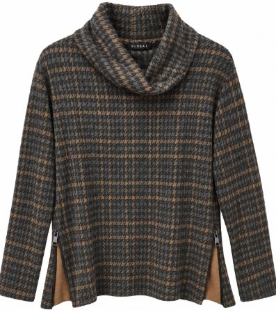 Brown Houndstooth Zip Top