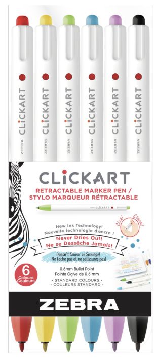 Zebra CLiCKART Retractable Marker Pen Set 6pc