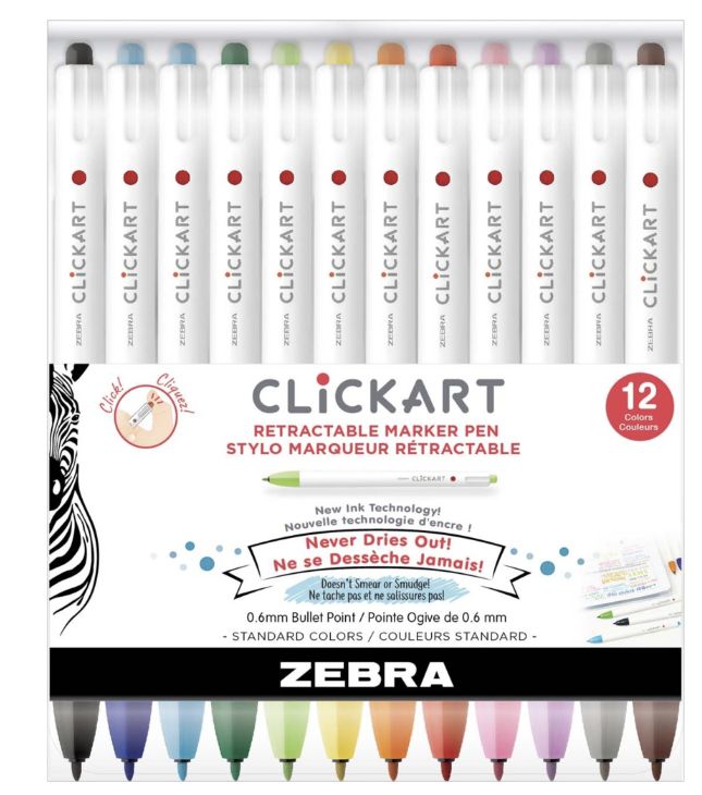 Zebra CLiCKART Retractable Marker Pen Set 12pc