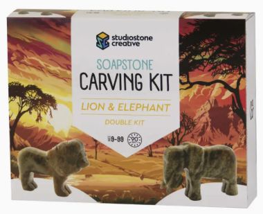 Soapstone Carving Kit - Lion and Elephant
