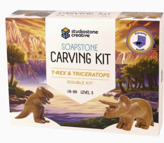 Soapstone Carving Kit - T-Rex  and Triceratops