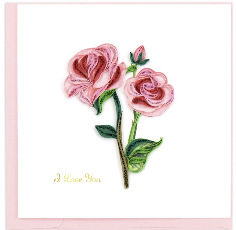 Quilling Card -  I Love You Long Stem Pink Roses