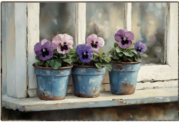 LHH Pansies in Blue Pots