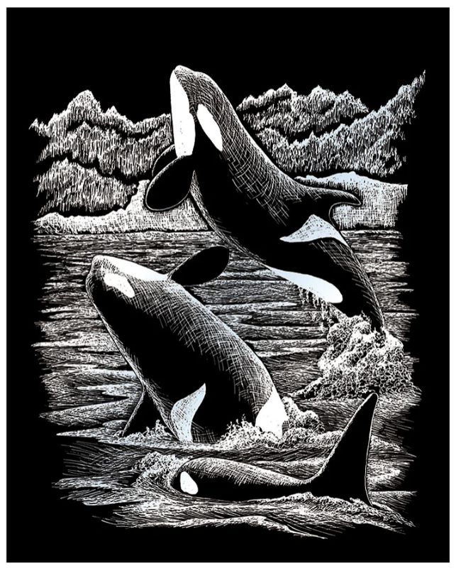Engraving Art - Orca Whales