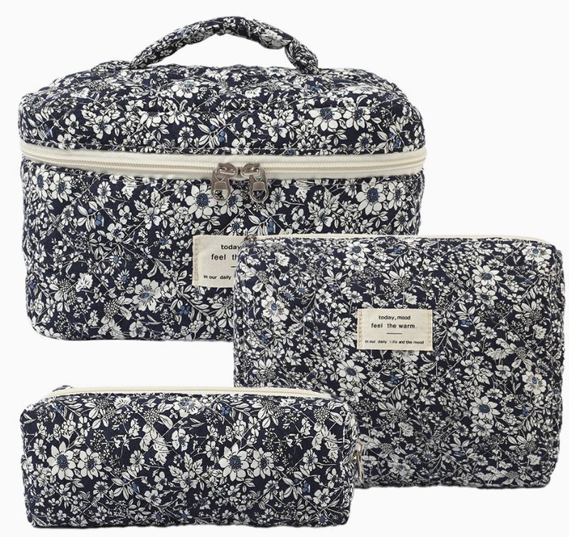 3pc Cotton Cosmetic Bag Set