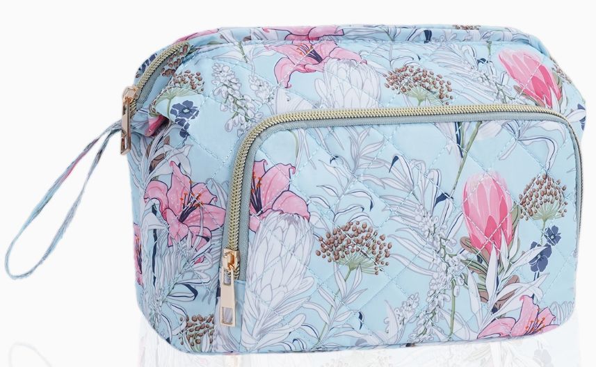 Quilted Blue Floral Toiletry Bag