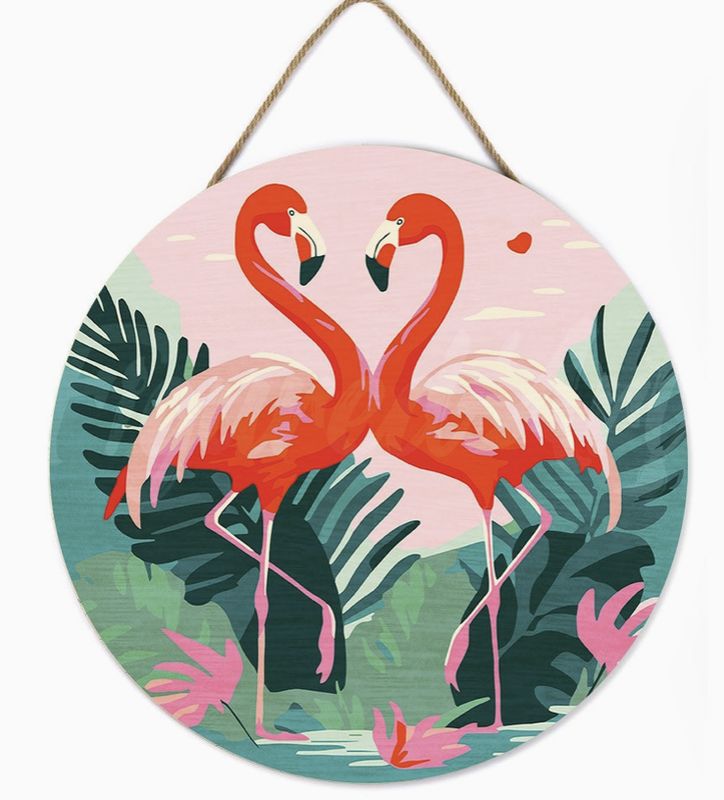 Figured'Art Wood Slice - Tropical Flamingos