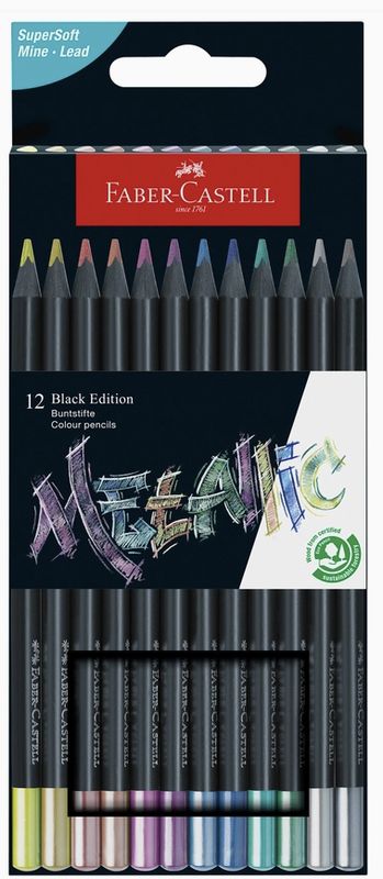 Faber-Castell Super Soft Black Edition Color Pencils Metallic 12pc