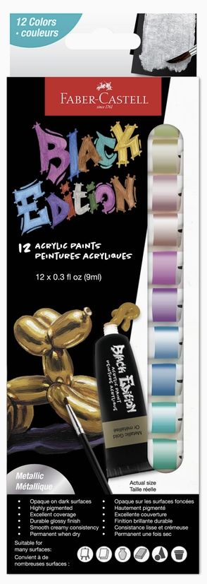Faber-Castell Black Edition Acrylic Tubes 12pk Metallic Colors