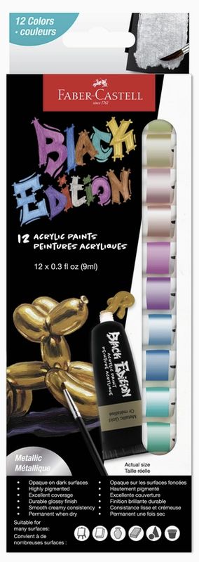 Faber-Castell Black Edition Acrylic Tubes 12pk Metallic Colors