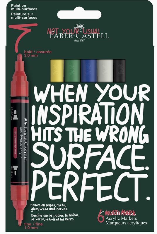 Faber-Castell Multimark Acrylic Marker 6pk Primary