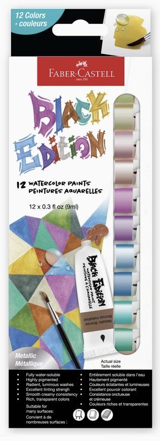 Faber-Castell Black Edition Watercolor Tubes 12pk Metallic Colors