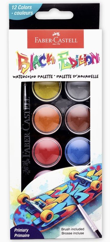 Faber-Castell Black Edition Watercolor Cakes 12pk Primary Colors