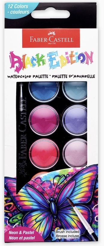Faber-Castell Black Edition Watercolor Cakes 12pk Neon &amp; Pastel Colors