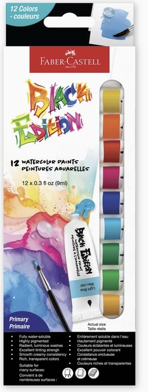 Faber-Castell Black Edition Watercolor Tubes 12pk Primary Colors