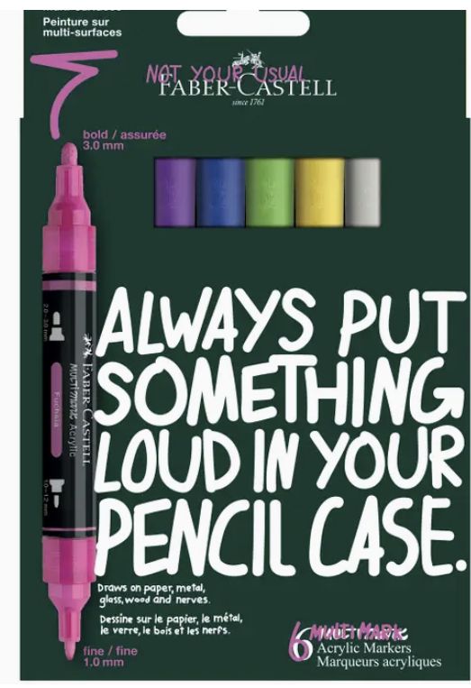 Faber-Castell Multimark Acrylic Marker 6pk Vibrant