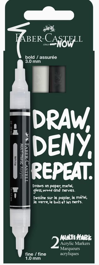 Faber-Castell Multimark Acrylic Marker 2pk Black and White