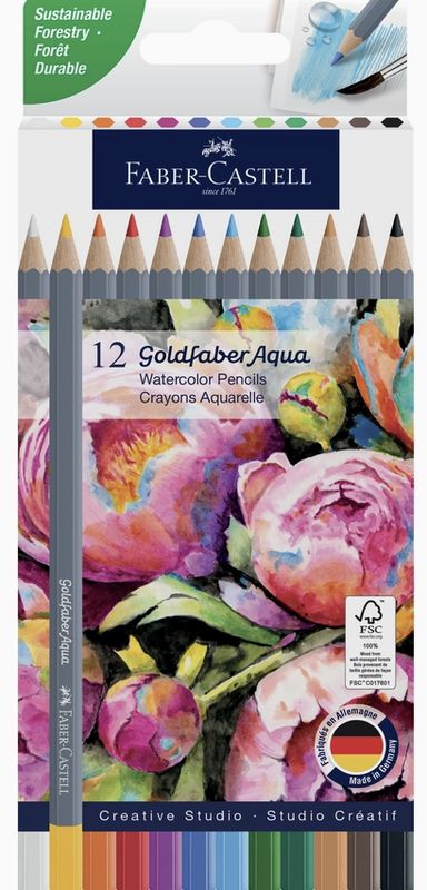 Faber-Castell Goldfaber Aqua Watercolor Pencils 12pk Basic Colors