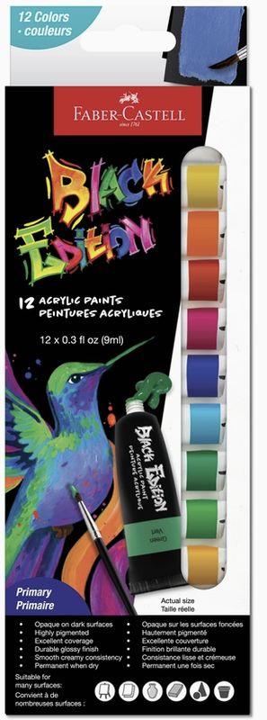 Faber-Castell Black Edition Acrylic Tubes 12pk Primary Colors