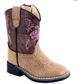 Toddler Western Boot Brn/Pnk 4-8