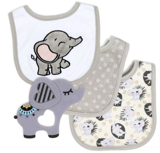 Elephant Bib and Teether 3pc