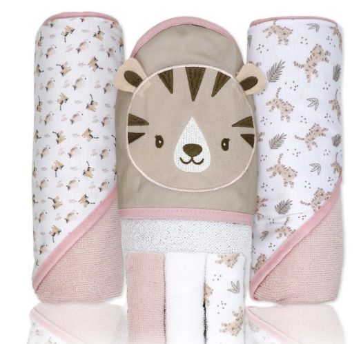 Tiger Hooded Towel and Washcloth Set 6pc