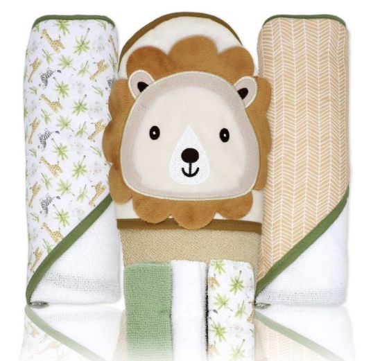 Lion Hooded Towel and Washcloth Set 6pc