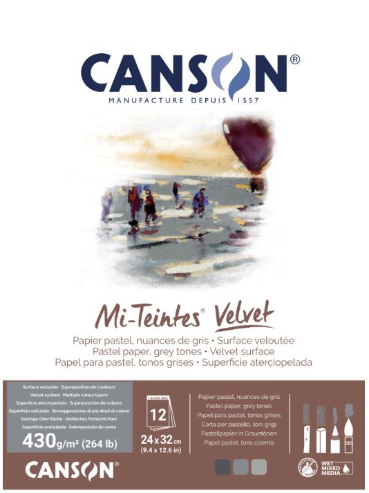 Canson Mi-Teintes Velvet Grey Tones 264lb 9.4x12.6" 12Sheet