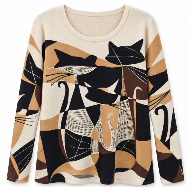 Moffi Cat Print Sweater