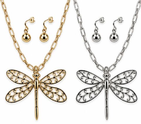 Dragonfly Chain Link Necklace and Earring Set