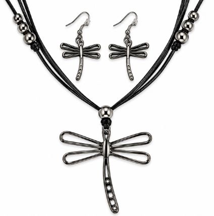 Silver Dragonfly Necklace and Earring Set